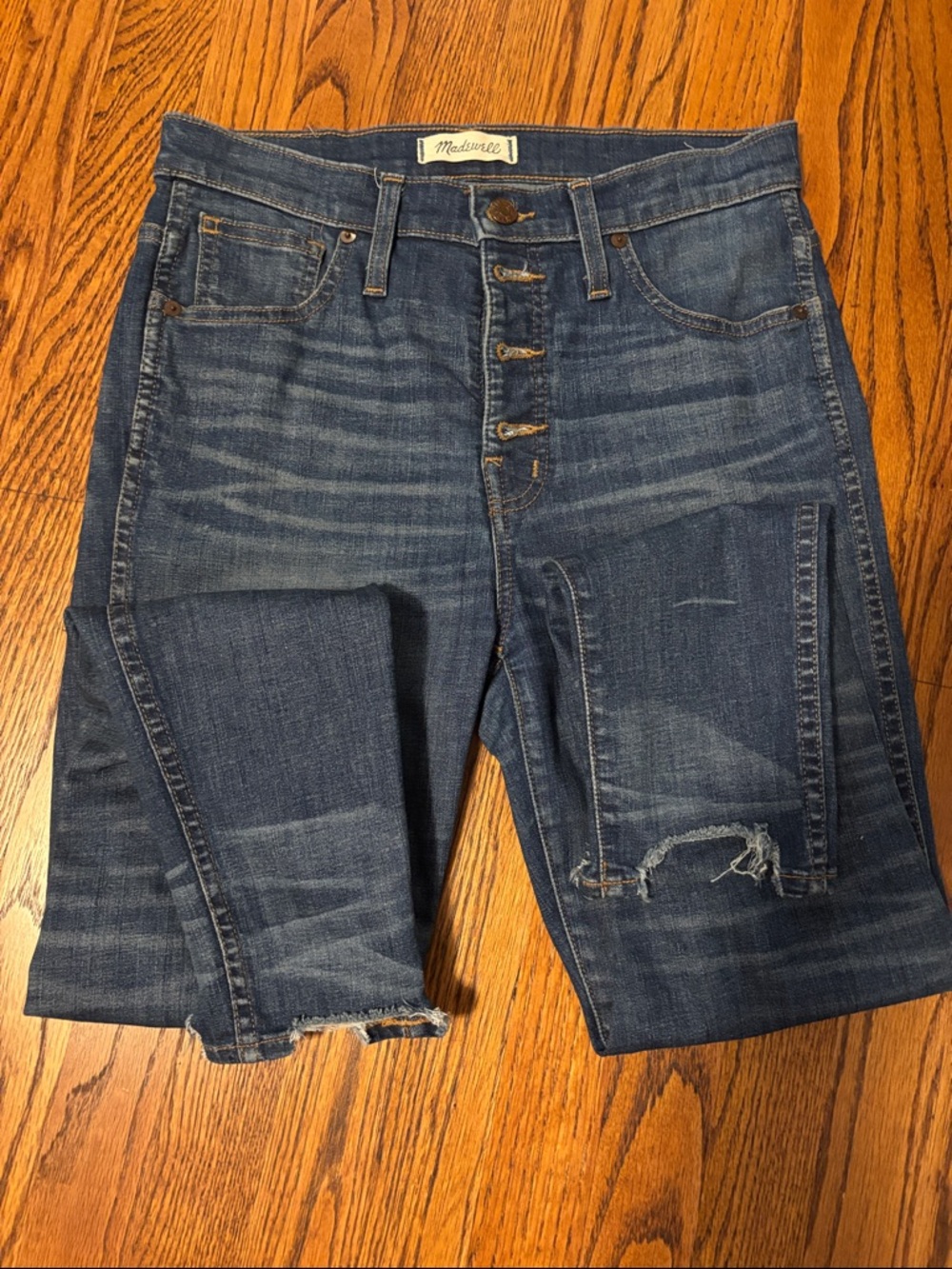 Madewell Women's Dark Blue Skinny Jeans with Distressed Knees